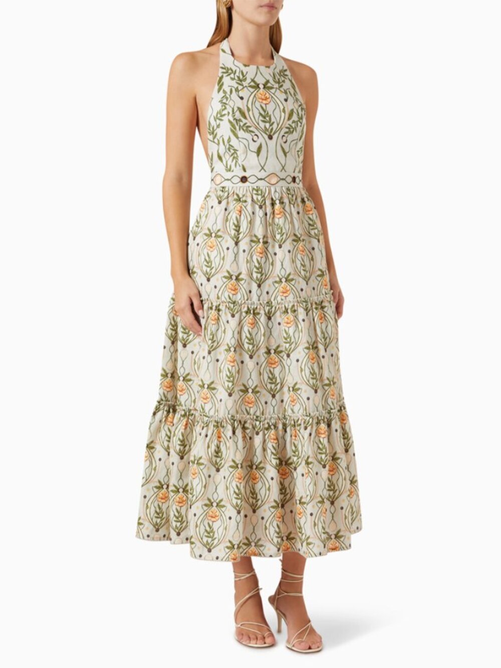 Agua by Agua Bendita Consuelo Lunar Floral Halter Midi Dress Size L